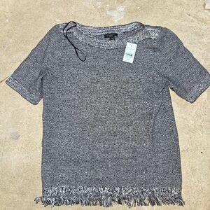 Ann Taylor Factory Petite XXS Heather Gray Sweater Shirt w bottom fringe